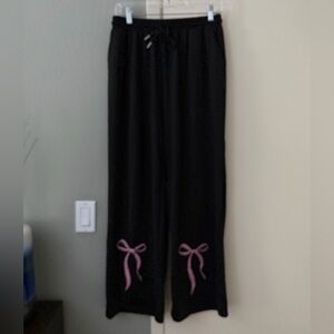 SHEIN Black Joggers with Pink Bow Details